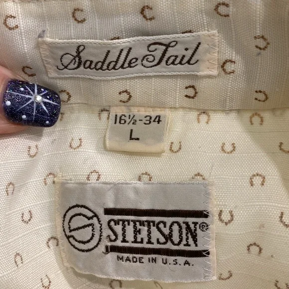 Vintage 80’s Stetson Pearl Snap Country Western Saddle Tail Cowboy ShirtLarge